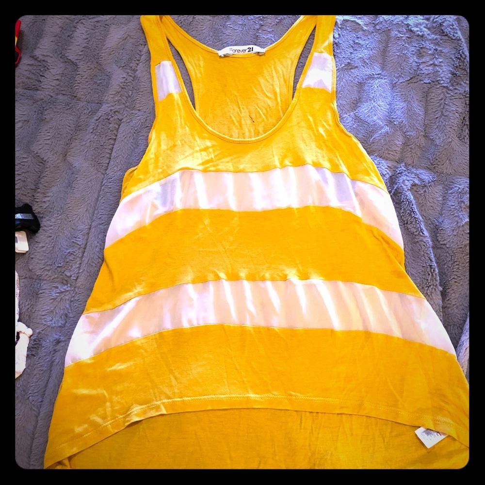 Forever 21 Gold and White Flowy Tank, Size Medium